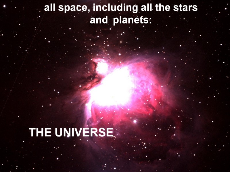 THE UNIVERSE all space, including all the stars and planets: